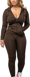 Two Piece Outfits for Women Jogger Sets - Stretchy Zip Hoodie