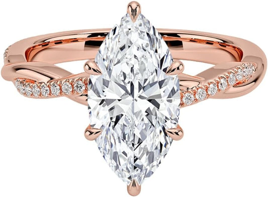 1-3 CT Marquise Moissanite Engagement Ring in Solid Gold & Silver