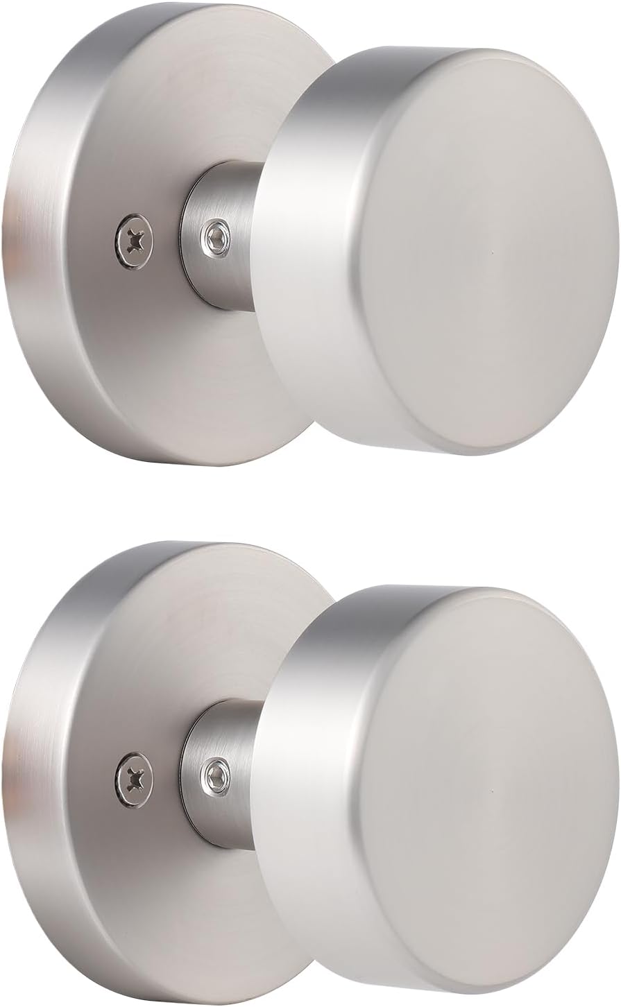Brushed Nickel Dummy Door Knob for Interior Doors - 2 Pack
