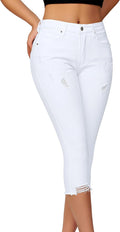 roswear Women's Capri Pants Mid Rise Skinny Ripped Stretchy Cropped on