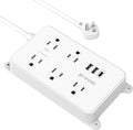 Power Strip with USB and Surge Protector - Flat Plug, 5 Outlets, 3 USB