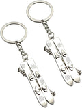Snowboard Keychain 2pcs Set - Durable Silver Ski Pendant
