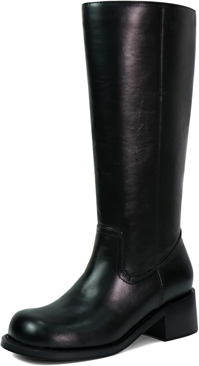 Women's Knee High Boots with Chunky Block Heel for Comfort