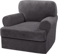 Grey Velvet 2 Piece T Cushion Sofa Cover - Thick Plush Stretch Fit
