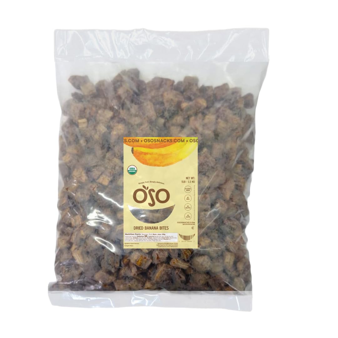 Dried Organic Banana Bits Slices - Dark and Sweet 5LB Bulk Bag