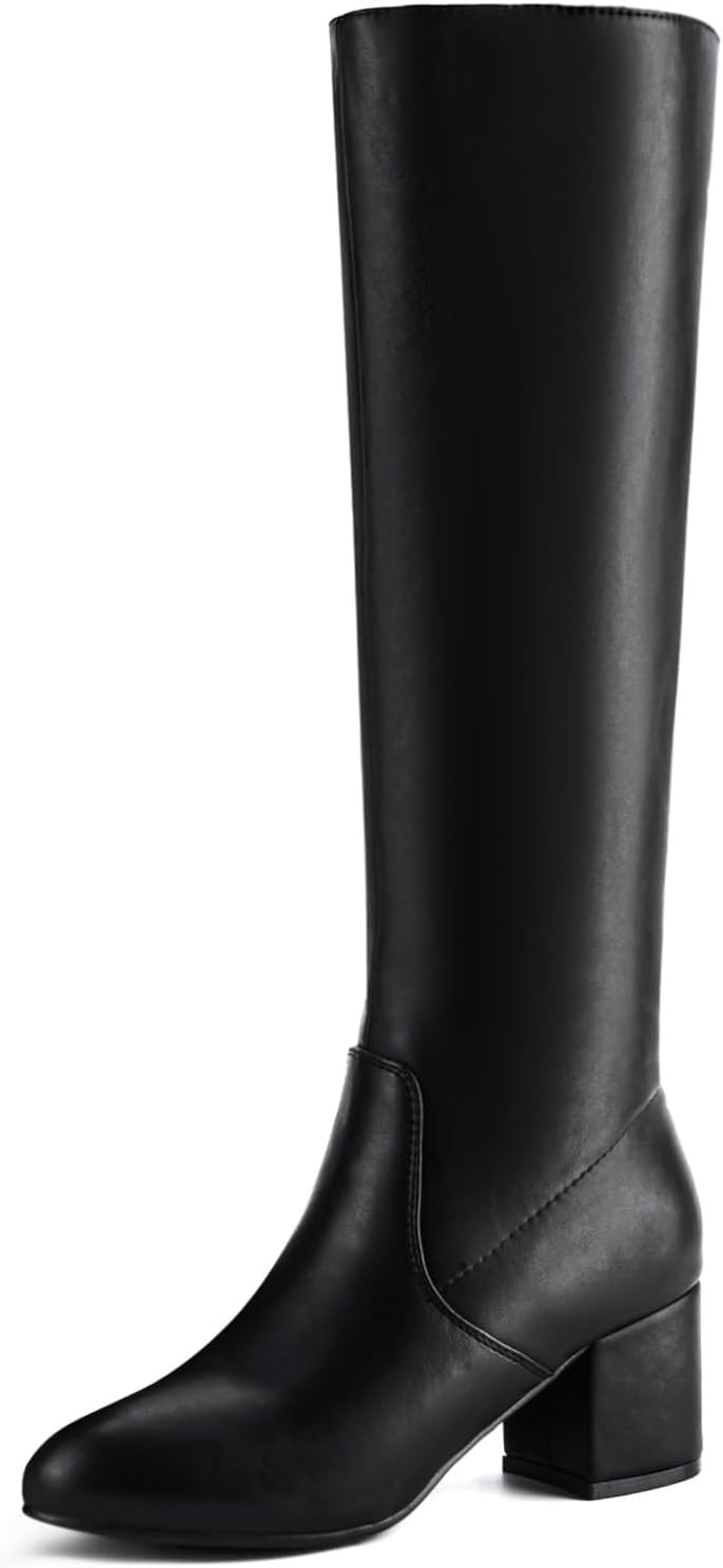 Shoe'N Tale Knee High Boots for Women with Block Chunky Heel