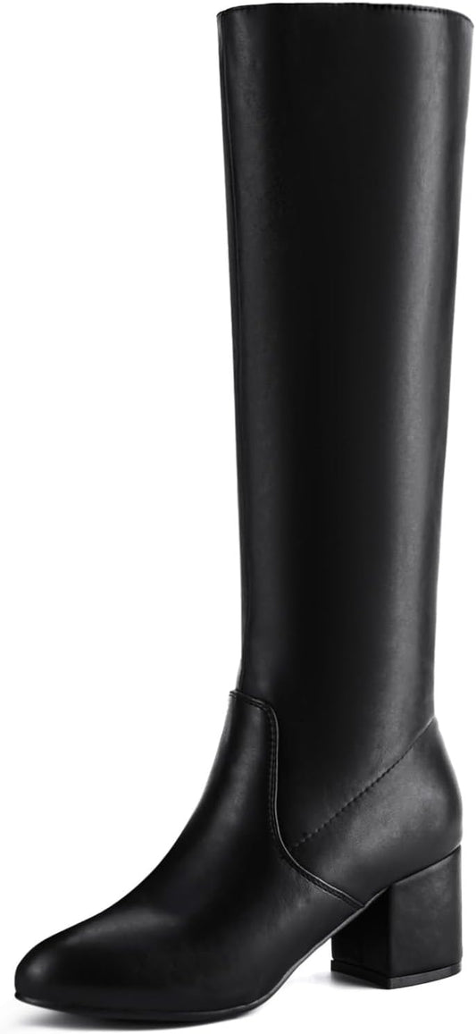 Shoe'N Tale Knee High Boots for Women with Block Chunky Heel