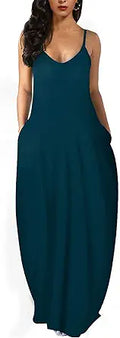 Wolddress Womens Casual Sleeveless Maxi Dress with Pockets - Flowy