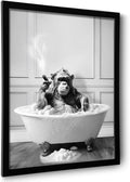 Framed Bathroom Decor Wall Art Chimpanzee in Bathtub - Funny 16in x