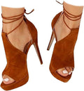 Womens Peep Toe Platform Heels Strappy Lace Up Tie Stilettos - Sexy 4