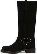 FIFSY Women's Knee High Biker Boots Square Toe - Comfortable Low Heel