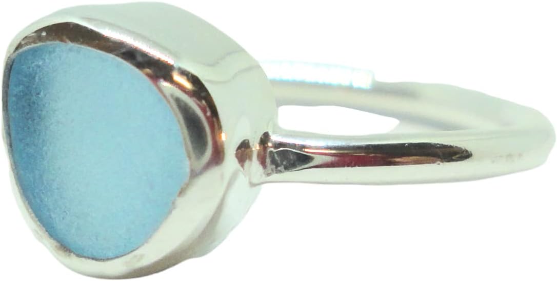 Light Blue Sea Glass Ring - Sterling Silver Minimalist Beach Jewelry