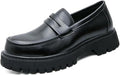 Men's Leather Platform Chunky Slip-On Penny Loafers - Lug Sole Style