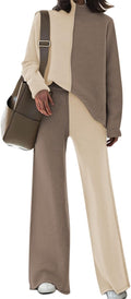 Fixmatti Women Sweater Set 2 Piece Knit Sweatsuit - Cozy Wide Leg top