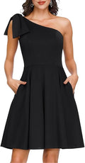 JASAMBAC Women's Bow One Shoulder A-line Cocktail Dress Review