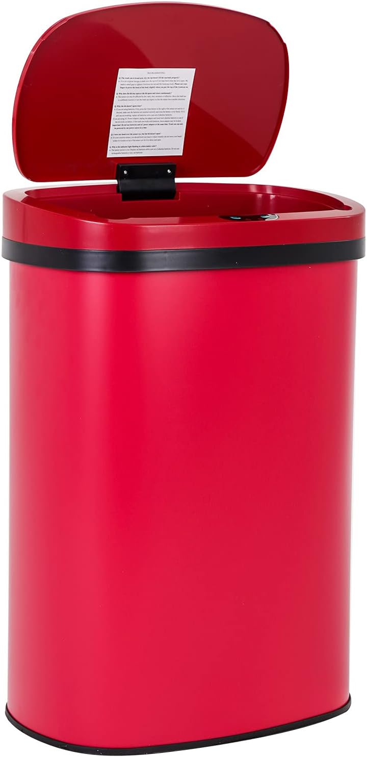 New Red 13-Gallon Touch Free Sensor Trash Can for Kitchen