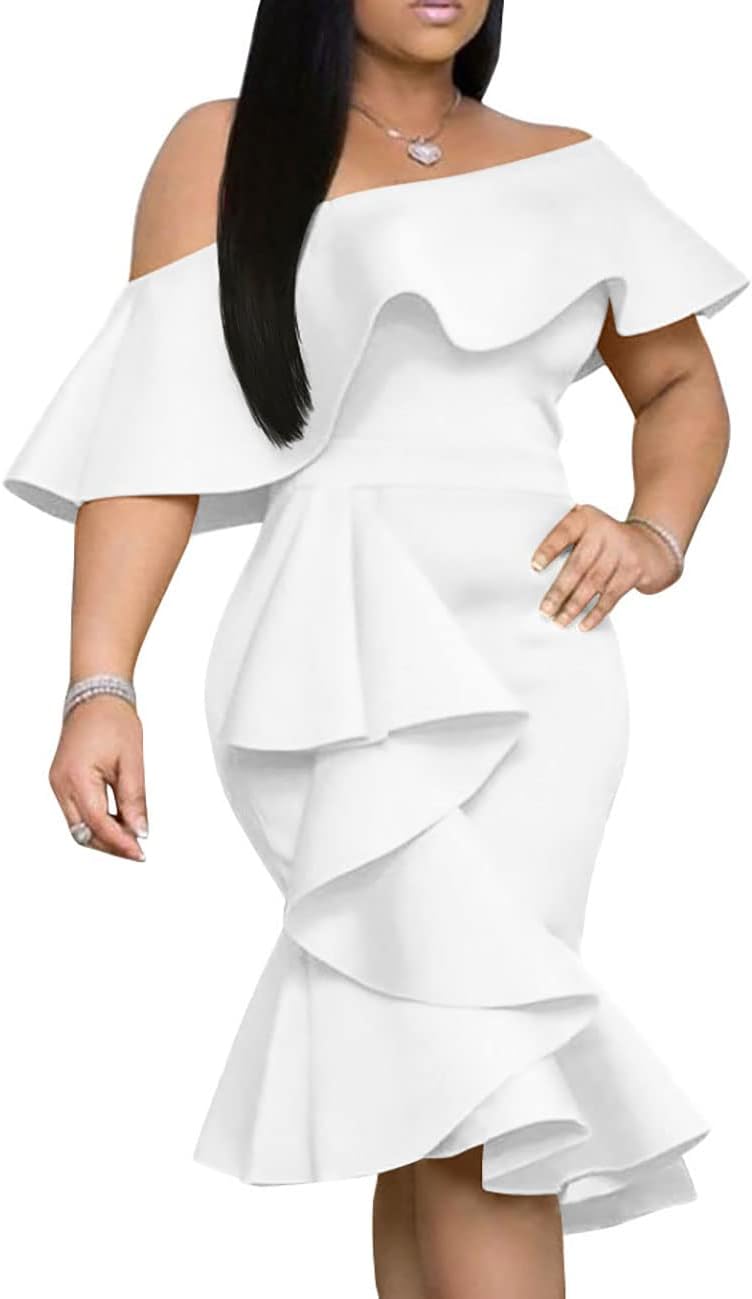 Elegant Off The Shoulder Bodycon Midi Cocktail Dress for Women
