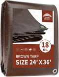 RAINDEWAY 24x36 ft Super Heavy Duty 18 Mil Brown Poly Tarp Cover