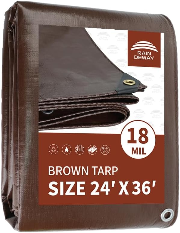 Super Heavy Duty 24x36 Feet Brown Poly Tarp Cover for All Needs