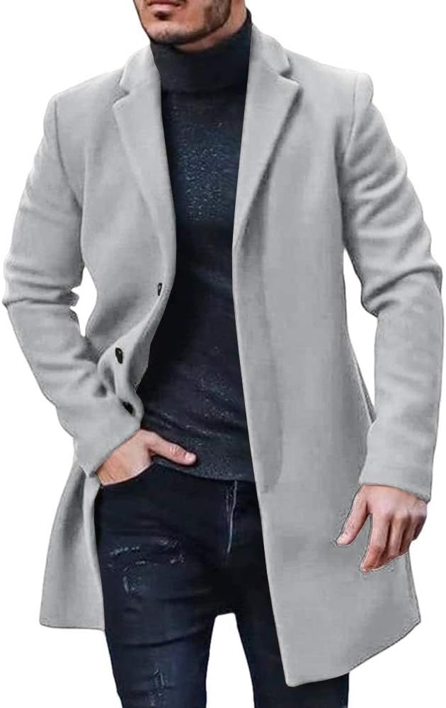 PASLTER Mens Trench Coat Slim Fit Notched Collar for Fall
