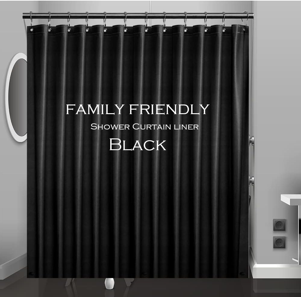 Waterproof Black Shower Curtain Liner, Rustproof Metal Grommets, Weighted Magnets - Eazzier Bath