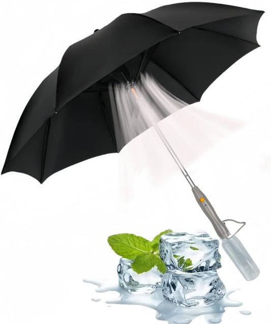 Rechargeable Cooling Umbrella with Fan & Mist Spray for Outdoors