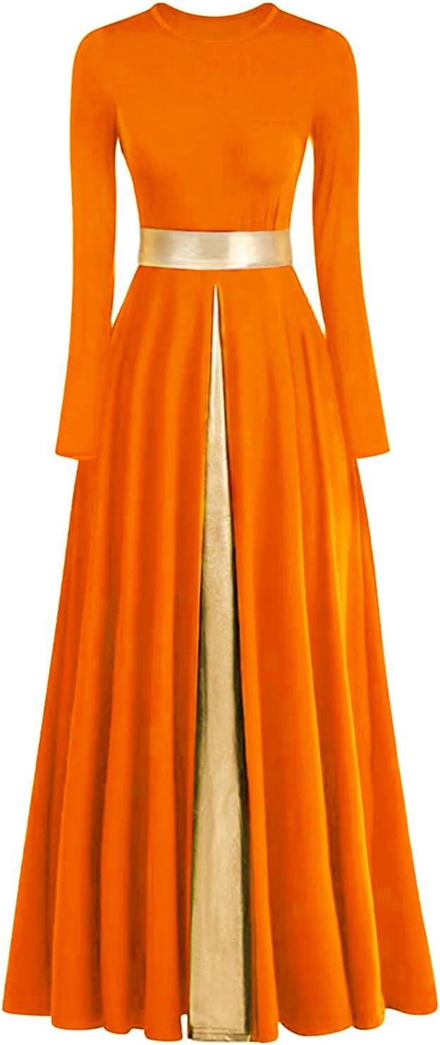 Praise Dance Dress with Metallic Waistband for Worship Events