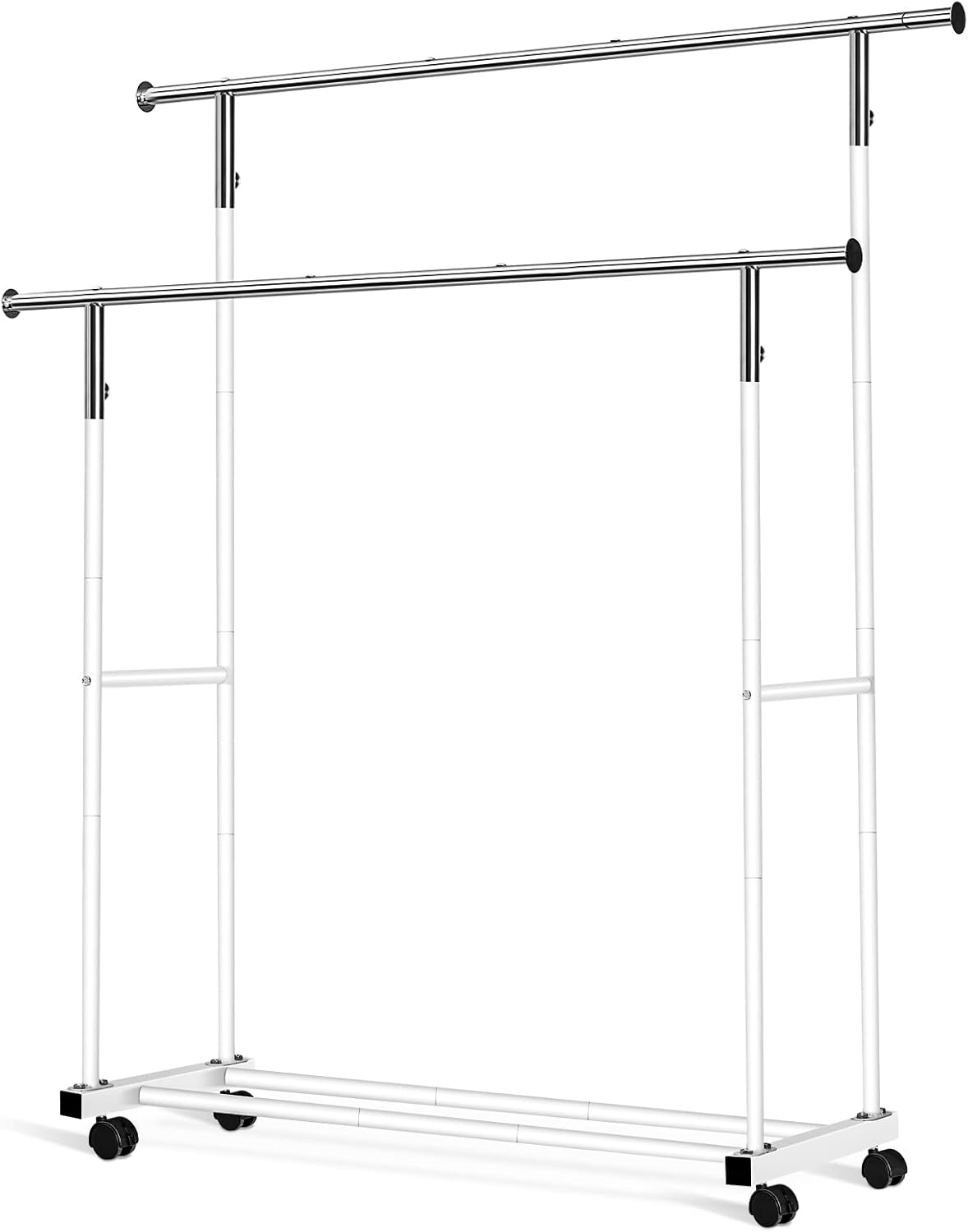 Double Clothing Rack with Wheels, 130LB Capacity for Garments