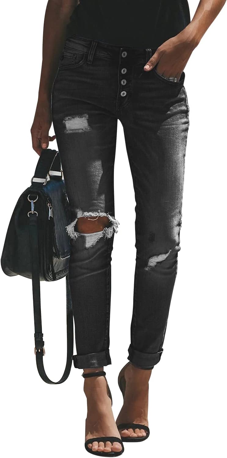 KUNMI Women's Ripped Boyfriend Jeans for Stylish Comfort