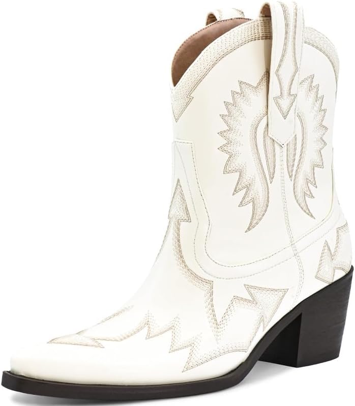 Western Boots for Women with Metallic Embroidery and Chunky Heel