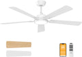52 Inch White Ceiling Fan with Light and Remote - Quiet High Airflow