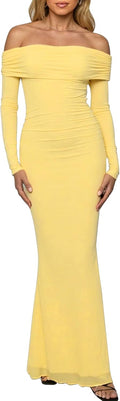 BORIFLORS Off The Shoulder Mesh Bodycon Maxi Dress - Elegant Fit Shoes