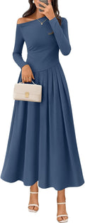 MEROKEETY One Shoulder Midi Maxi Dress - Elegant Pleated Fit