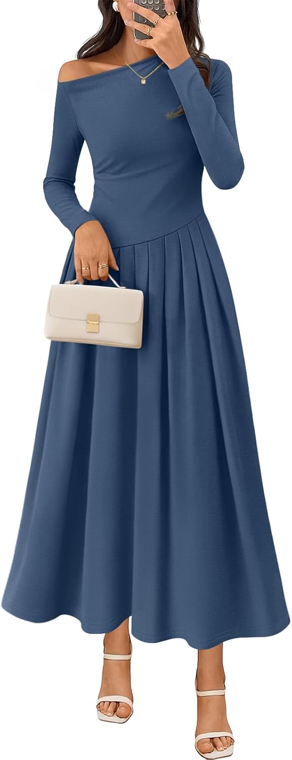 Elegant One Shoulder Pleated Midi Maxi Dress for Women 2025