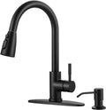 WOWOW Black Kitchen Faucet with Soap Dispenser - Matte Black High Arc
