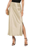 Women's Satin High Waisted Side Split Maxi Skirt - Elegant Satin Flow