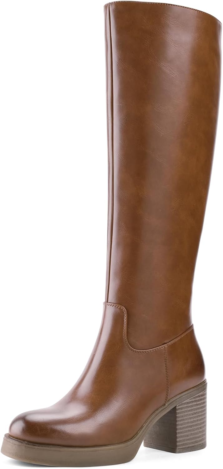 Shoe'N Tale Platform Knee High Boots for Women with Chunky Heel