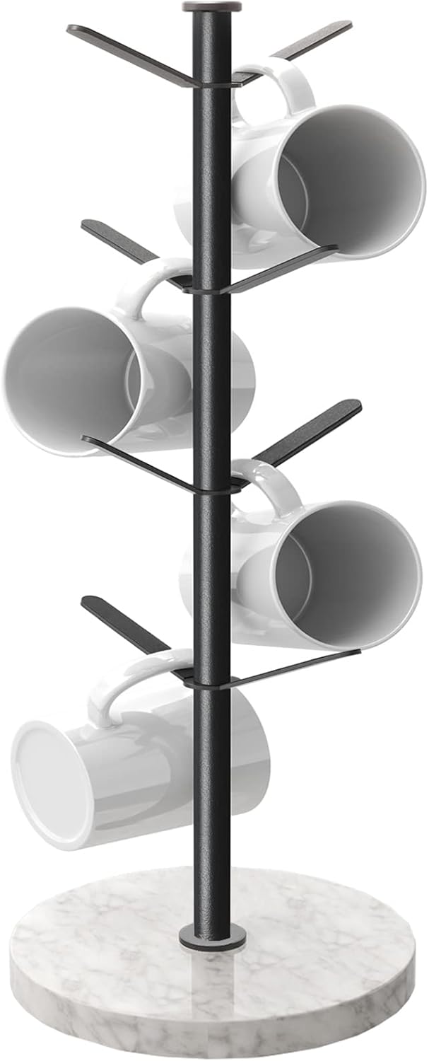 Marble Mug Holder Tree with 8 Hooks for Coffee Cups Stand