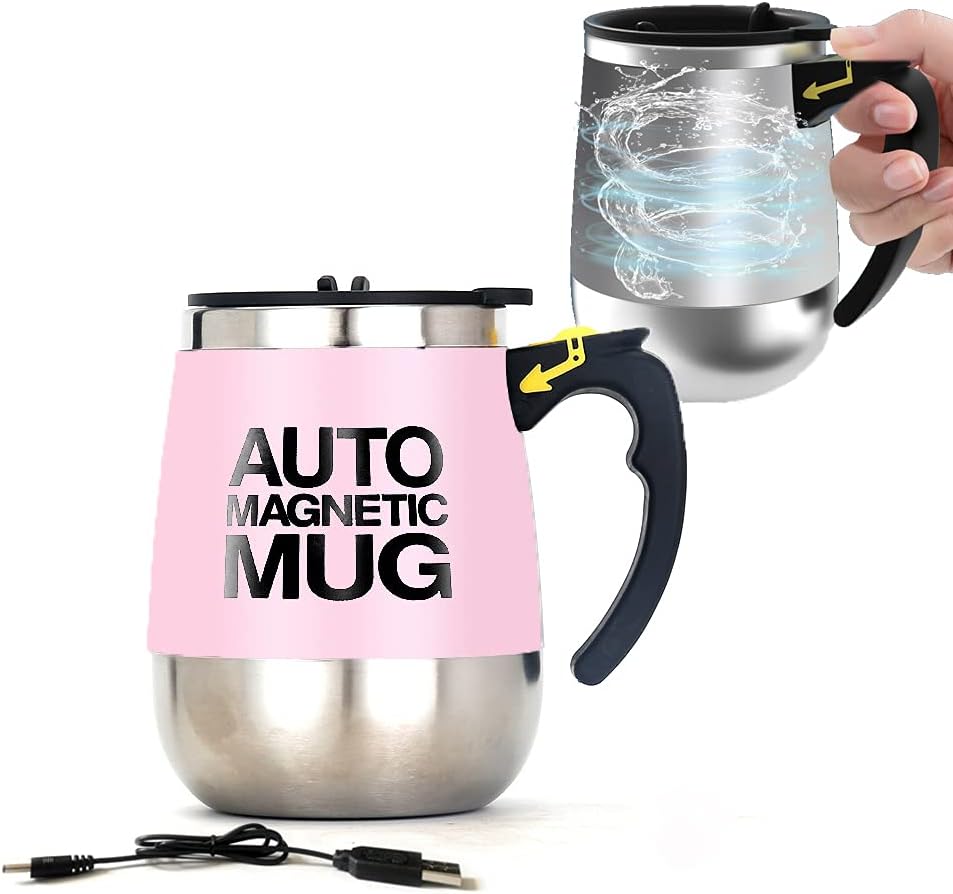 Self-Stirring Mug - Effortless Mixing in Pink