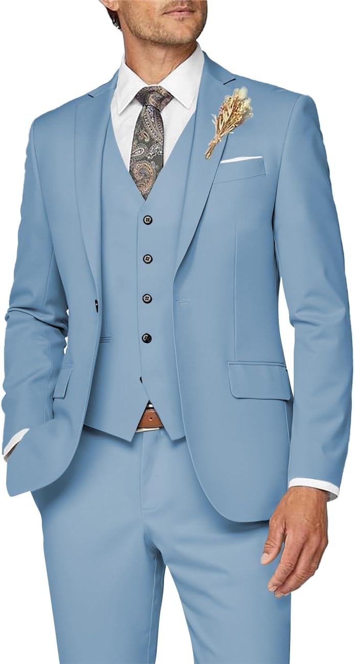 Wangyue Mens Suit 3 Piece Slim Fit for Weddings and Parties