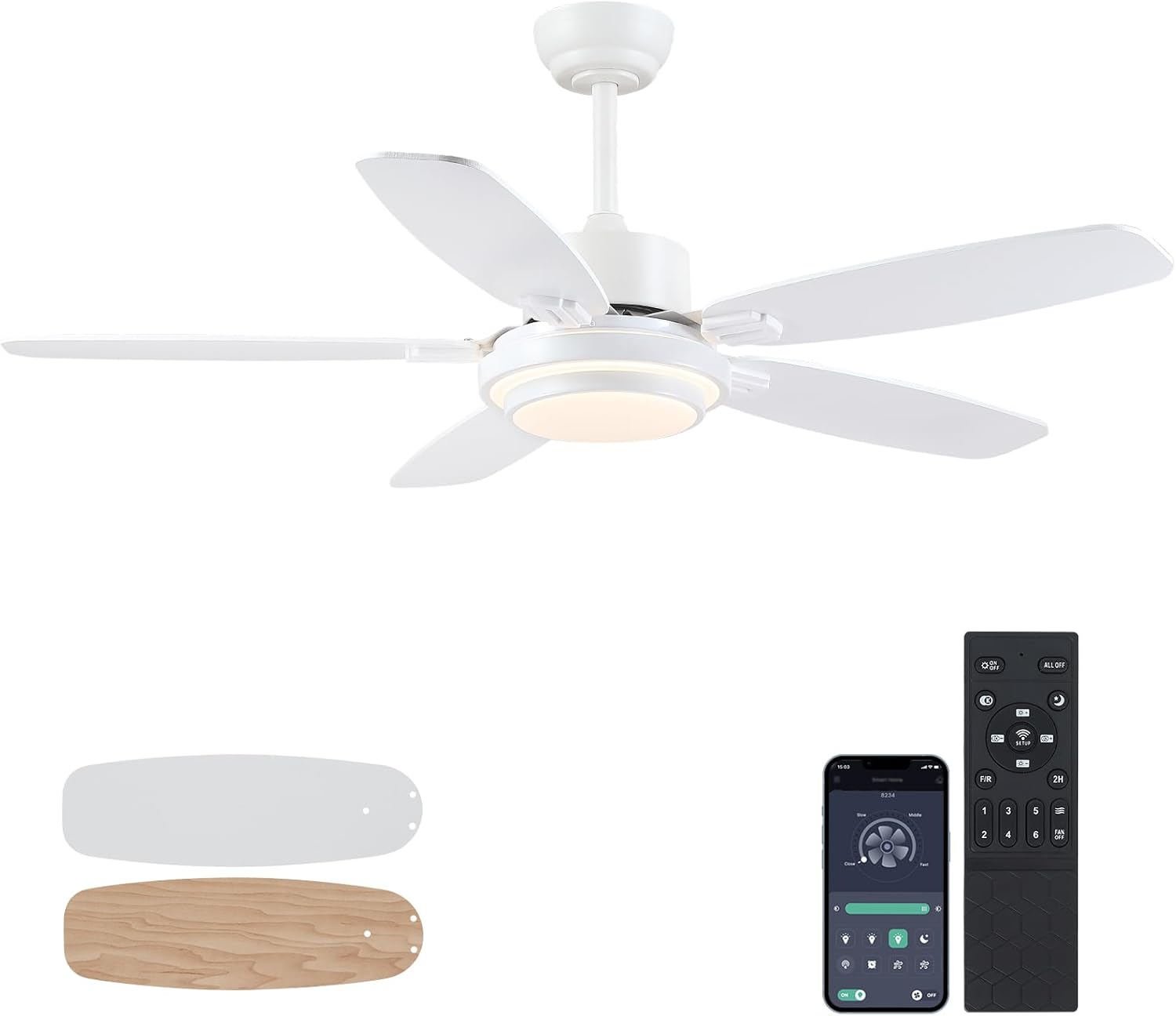 50in Modern Indoor Ceiling Fan with Light and Remote Control