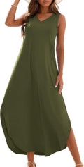 Women's Summer Casual Loose Sundress Sleeveless V Neck Maxi Dress