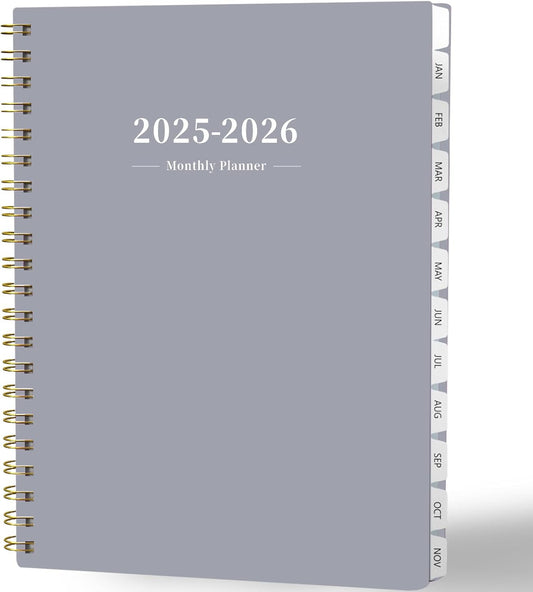 Ymumuda 2025 Planner - Large Spiral Bound Monthly Schedule for School & Office - Grey