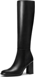 Women Knee High Chunky Heel Boots with Side Zip - Lumeheel
