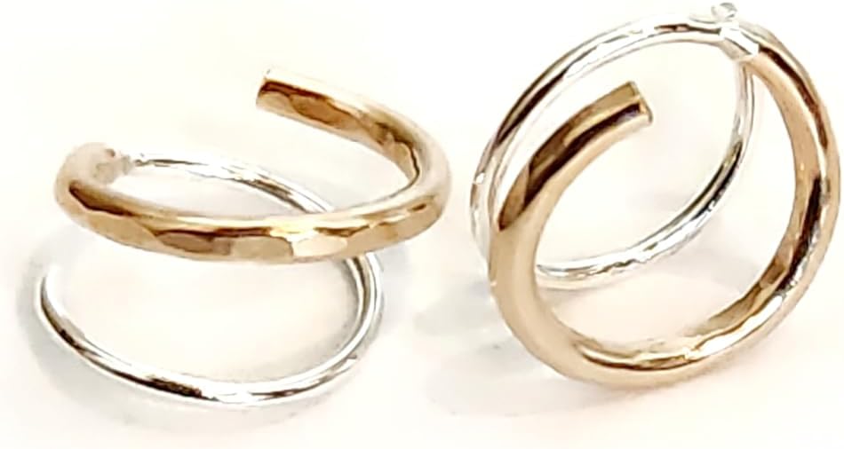 Handmade TINY Huggie Mixed Metal Twist Loop Earrings for Women