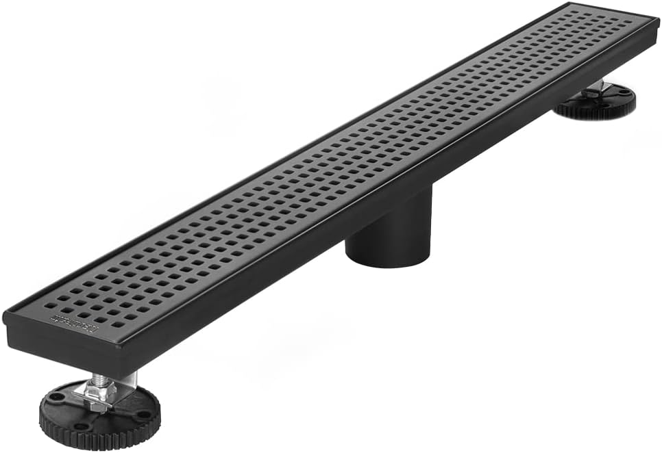 Neodrain 18-Inch Black Linear Shower Drain with Quadrato Grate