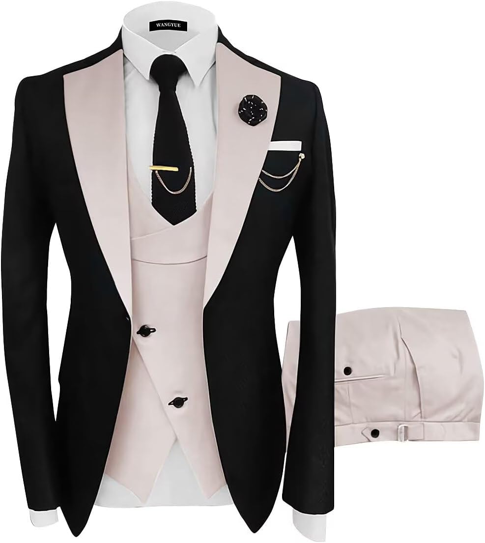 Wangyue Mens Suit 3 Piece Slim Fit for Weddings and Business