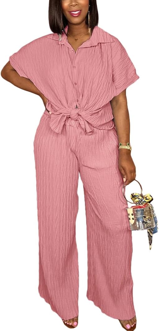 Casual Two Piece Set for Women - Stylish Button Down Outfit