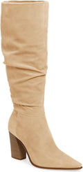 Knee High Pointed Toe Chunky Heel Boots - Wide Calf Friendly this