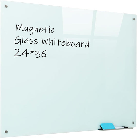 Magnetic Glass Whiteboard 24x36 Frameless Dry Erase Board